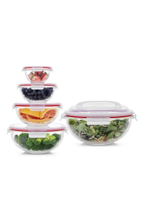 Shop Joyjolt Set Of 5 Nesting Glass Mixing Bowls With Airtight Lids In Clear/red