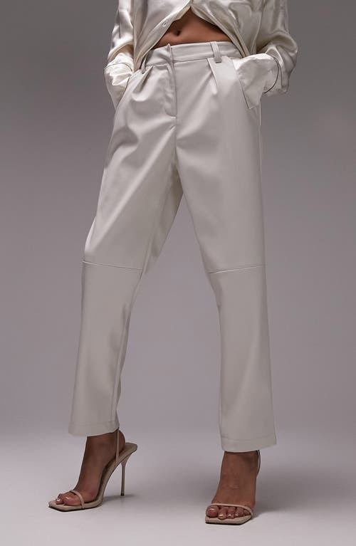 Topshop Straight Leg Faux Leather Trousers in Ivory