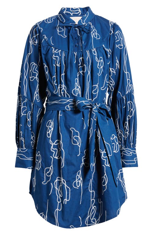 Shop Ciebon Amelie Embroidered Long Sleeve Shirtdress In Navy/white