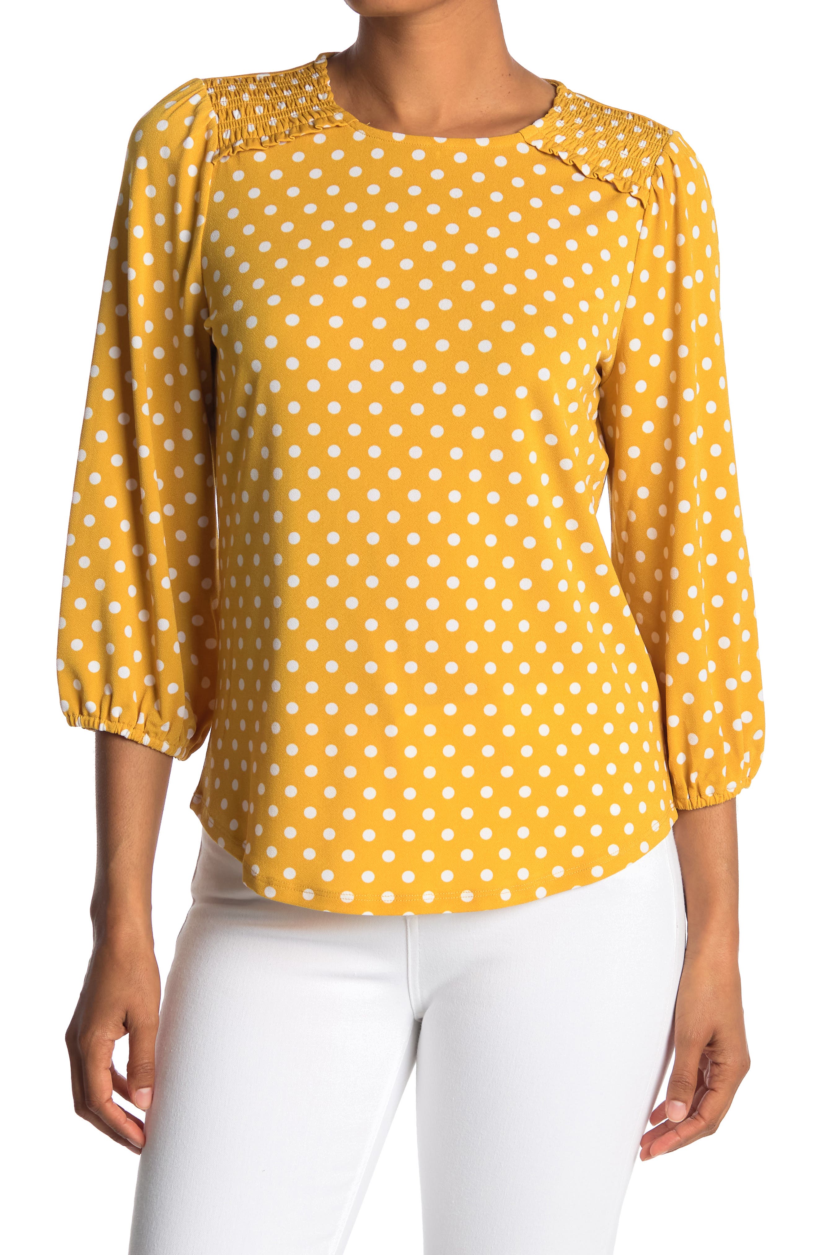 Adrianna Papell 3/4 Sleeve Crew Neck Top In Open Yellow43