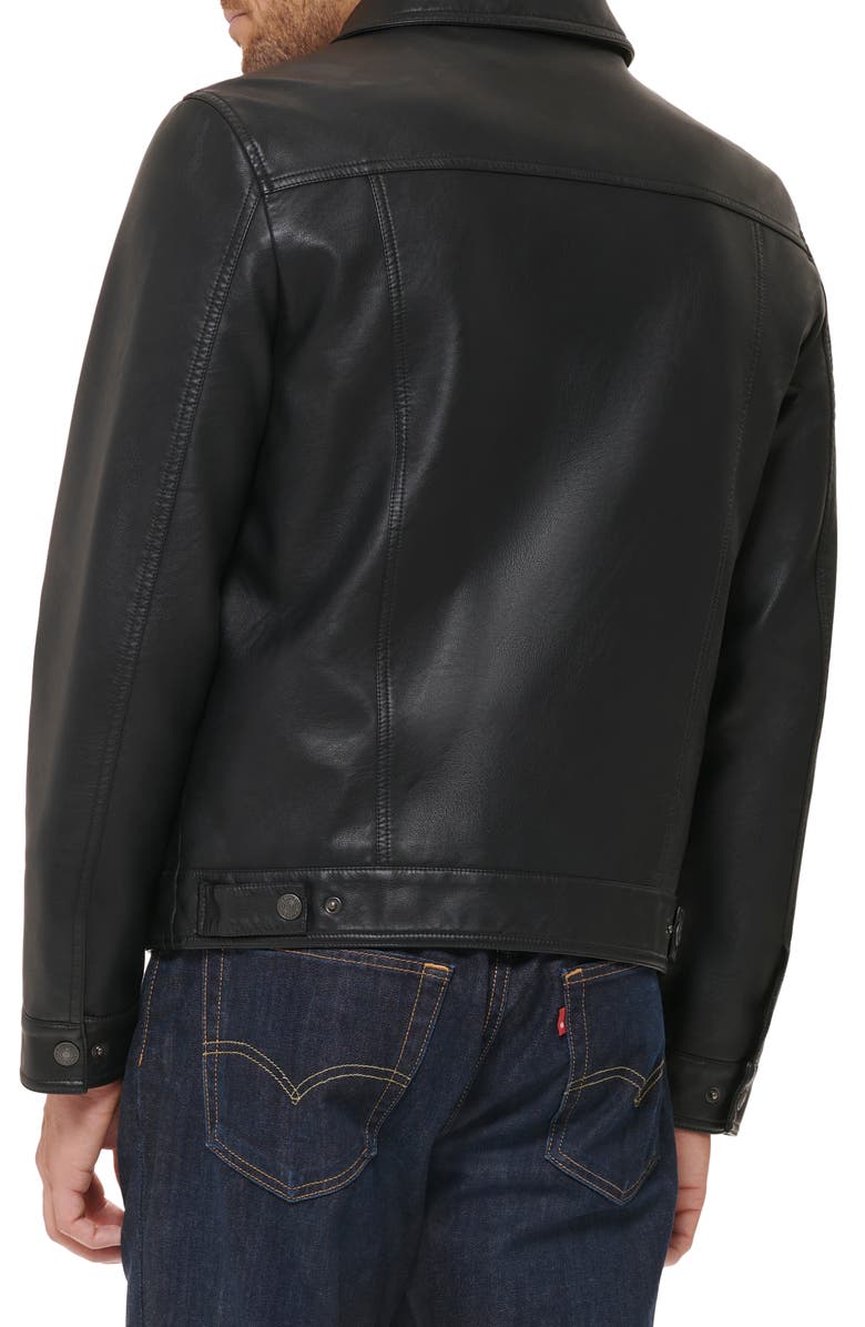 Levi's<sup>®</sup> Faux Leather Trucker Jacket, Alternate, color, Black