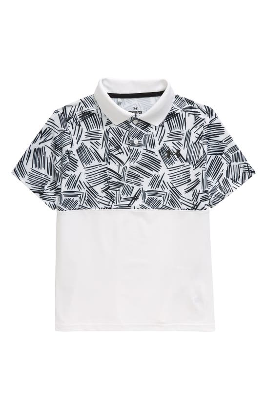 Under Armour Kids' Performance Palm Sketch Polo In White / Black