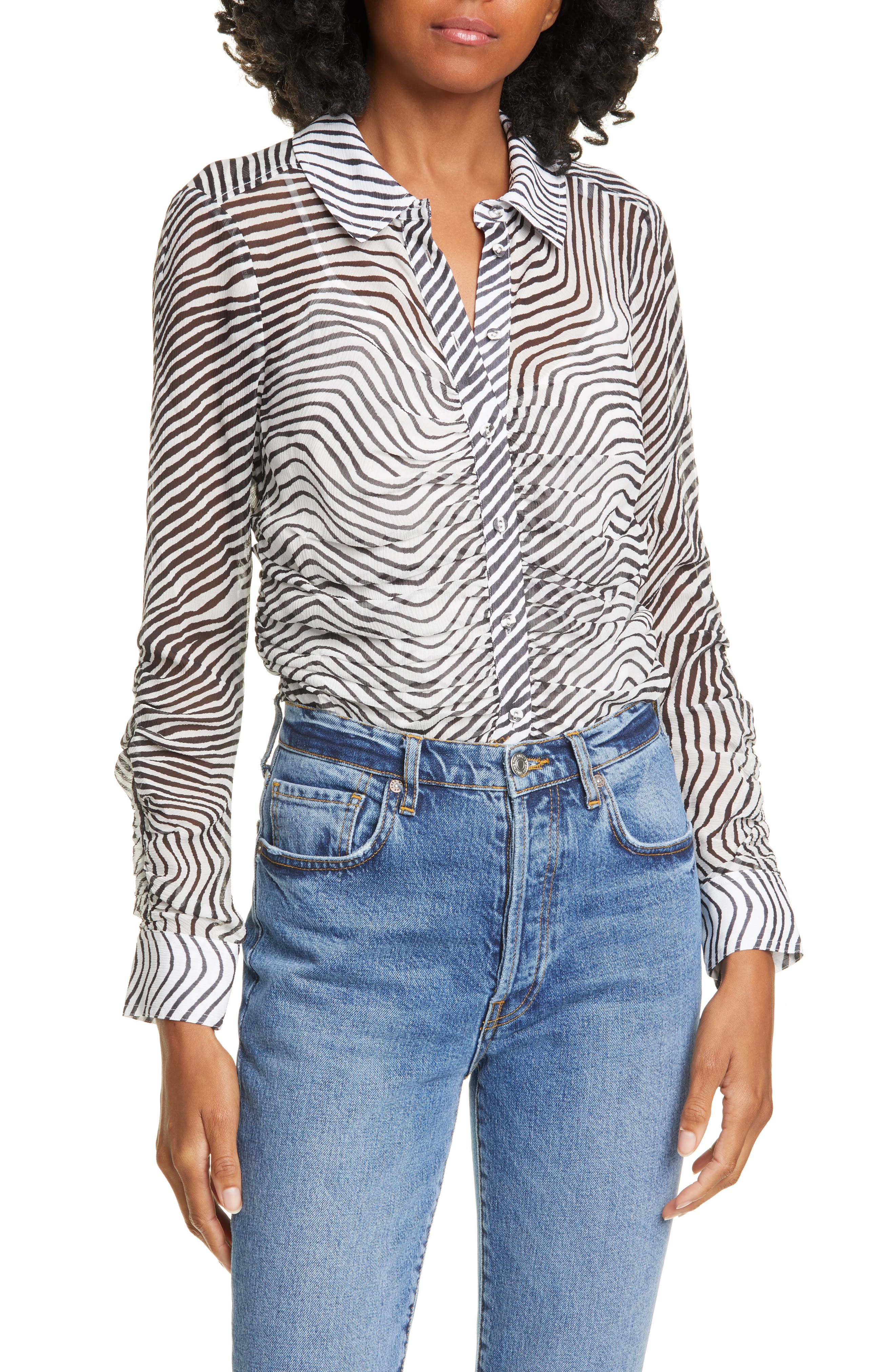 Tanya Taylor Tops Ryann Zebra Print Silk Chiffon Blouse
