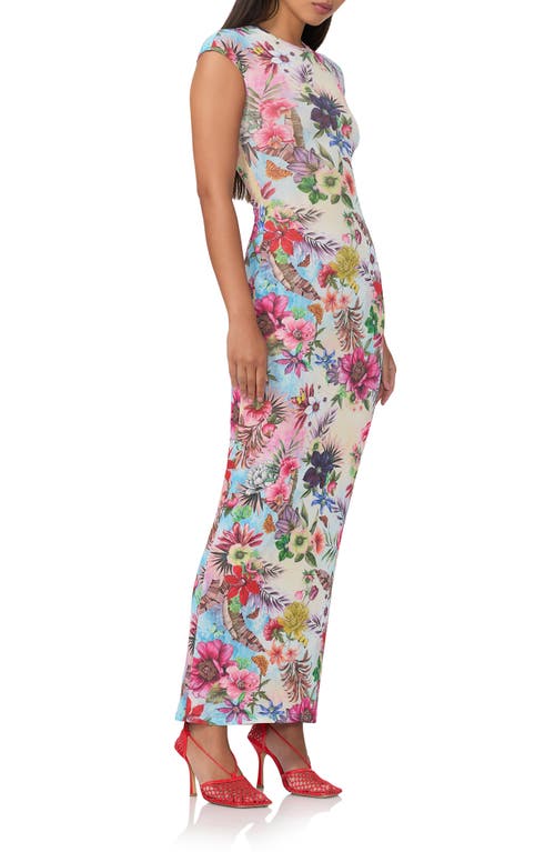 Shop Afrm Cody Printed Cap Sleeve Mesh Maxi Dress In Tropical Convo