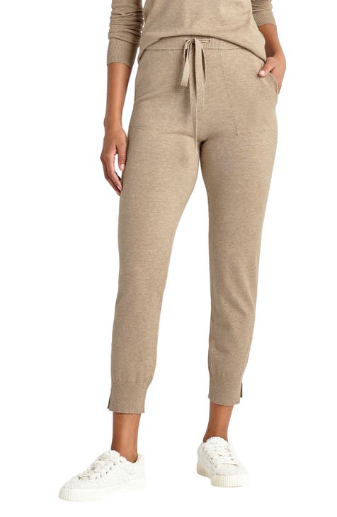 Women's Athletic Essential Jersey Flare Joggers in Oatmeal Beige Marl