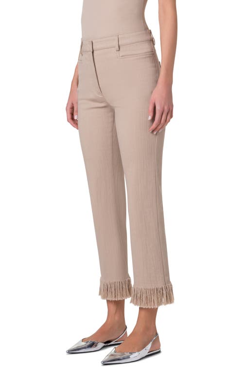 Akris Punto Marli Mid-rise Straight-leg Ankle Fringe-hem Stretch Denim Pants In Beige