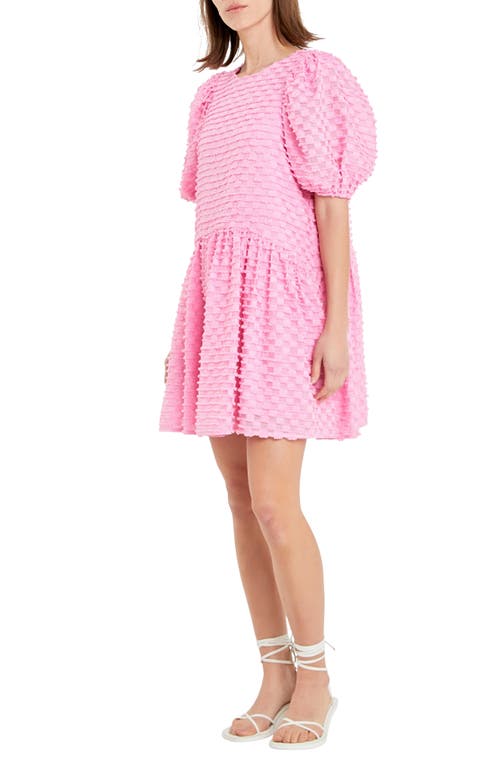 Shop English Factory Check Puff Sleeve Babydoll Minidress In Pink