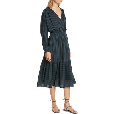 Dolan Margarita Shadow Stripe Long Dolman Sleeve Cotton Blend Dress, Grey
