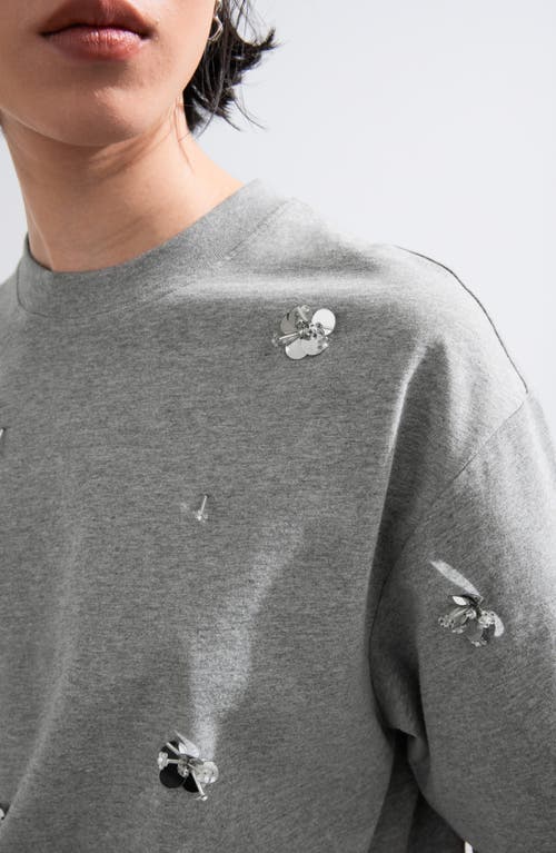 Shop & Other Stories Flower Appliqué Oversize T-shirt In Grey Medium Dusty