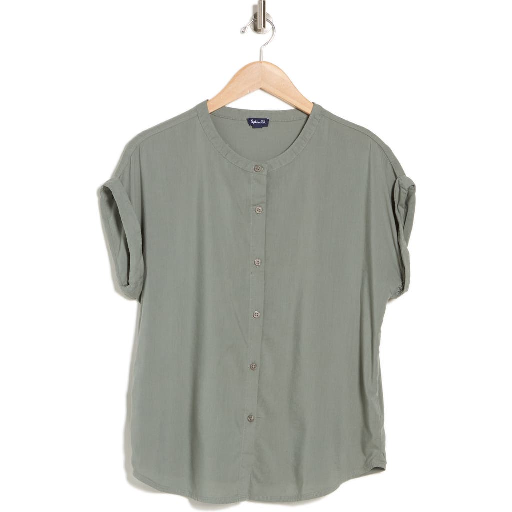 Shop Splendid Provence Rolled Sleeve Button-up Top In Army