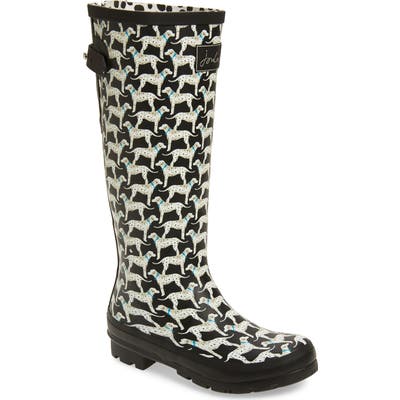 Joules Print Welly Waterproof Rain Boot, Black
