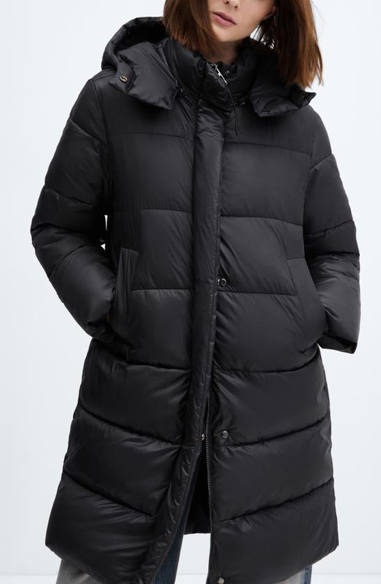 Shop Mango Hooded Quilted Coat In Black