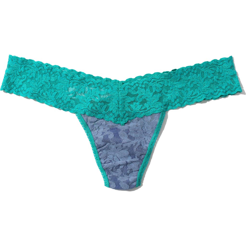 Shop Hanky Panky Signature Lace Low Rise Thong In Teal/blue