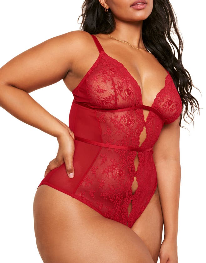 Shop Adore Me Rosie Crotchless Bodysuit Lingerie In Dark Red