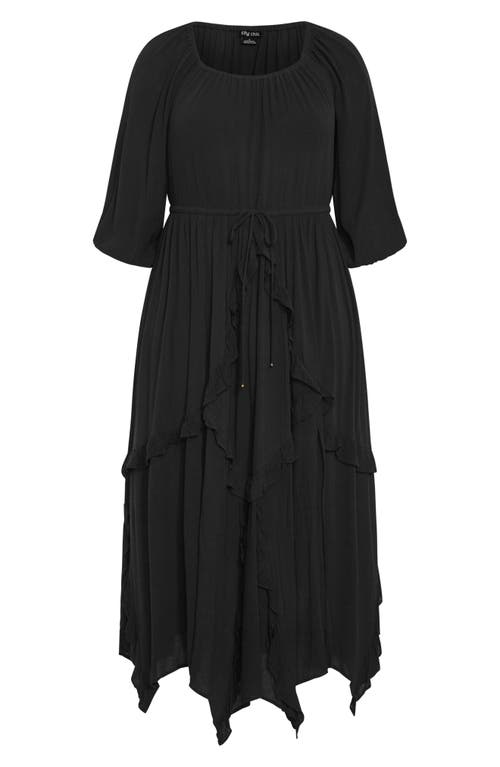 Shop City Chic Arzel Crinkle Handkerchief Hem Midi Dress In Black