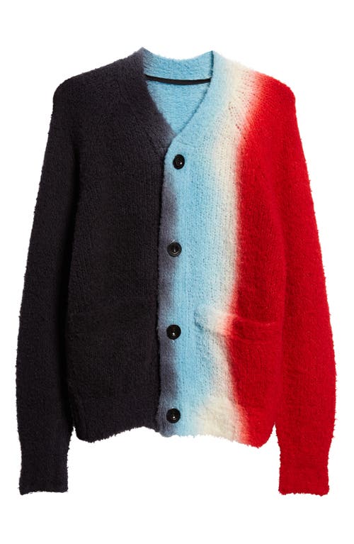 Shop Sacai Dip Dye V-neck Wool Blend Cardigan In Black/red