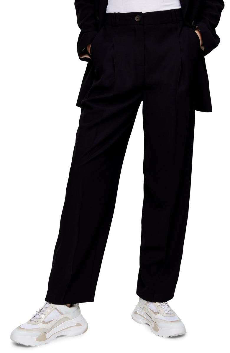 TOPSHOP Twill Peg Suit Trousers, Main, color, BLACK