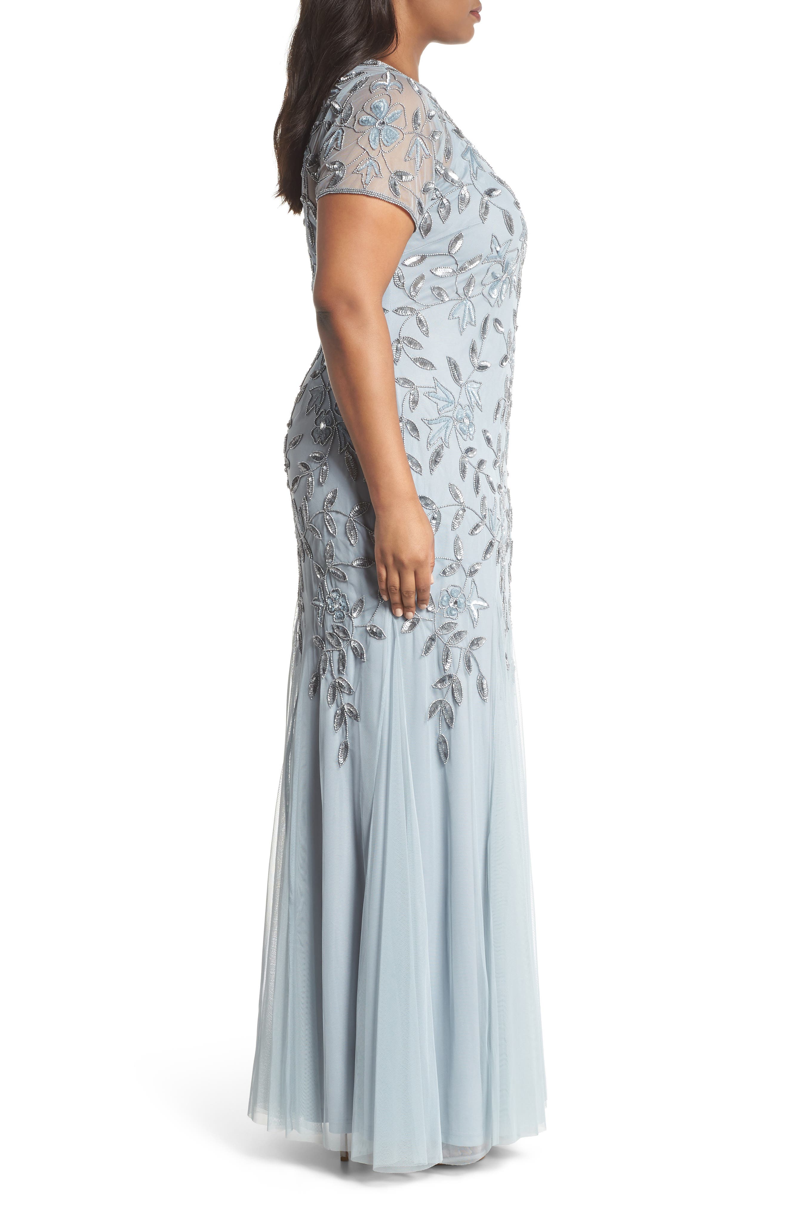 adrianna papell women's floral beaded godet gown