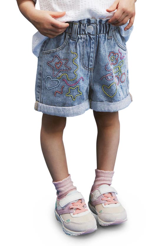 Shop Next Kids' Doodle Embroidered Denim Shorts In Blue