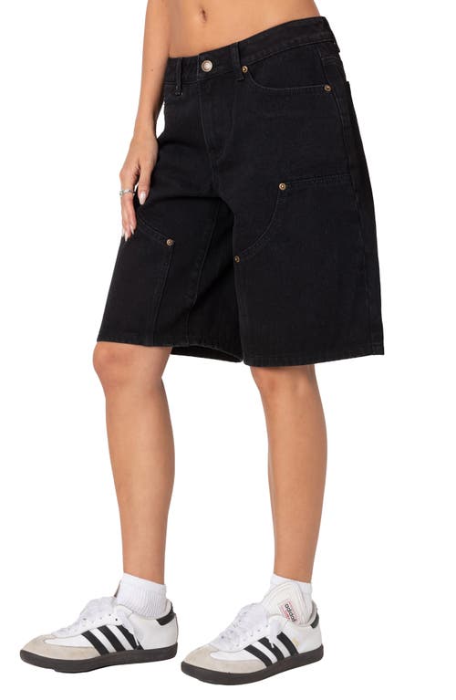 Shop Edikted Jacqui Low Rise Denim Bermuda Shorts In Black