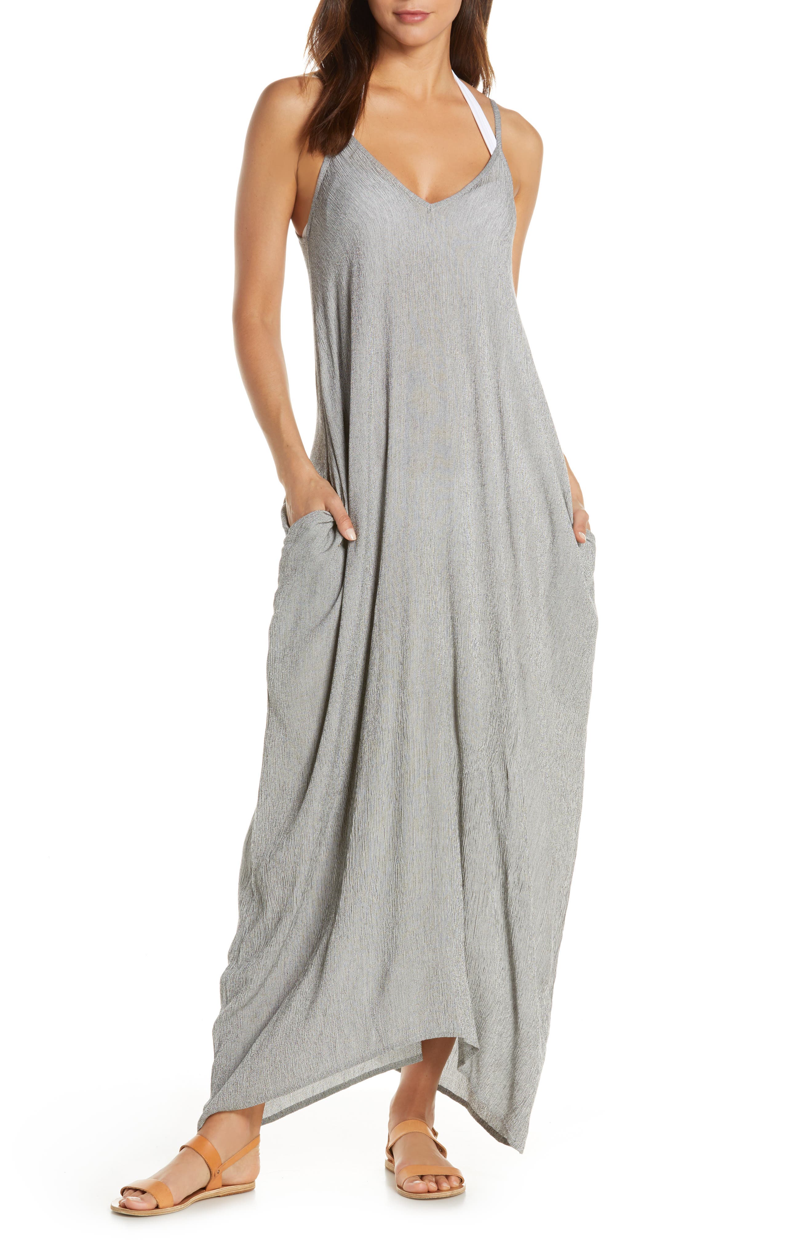 JOYFEEL Womens Cotton Linen Print A-Line Sundress Sleeveless O Neck Casual Beach Tank Dresses with Pockets