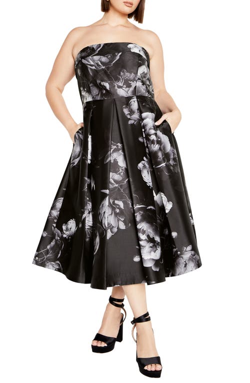 Shop City Chic Tiffany Bloom Strapless Dress In Black Bloom