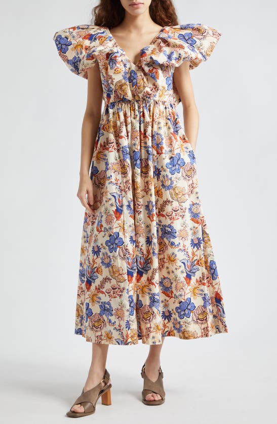 Shop Ulla Johnson Francesca Print Puff Sleeve Maxi Dress In Magnolia