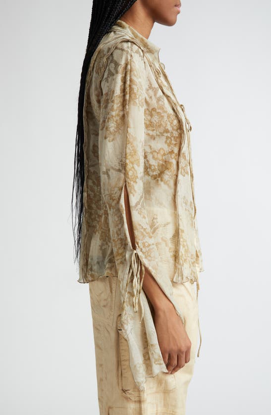 Shop Acne Studios Satty Midsummer Floral Semisheer Cotton & Silk Top In Light Beige