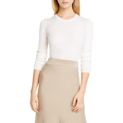 Altuzarra Platte Back Button Rib Merino Wool & Cashmere Sweater, White