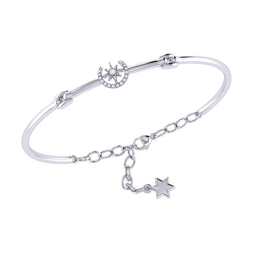 Luvmyjewelry North Star Crescent Diamond Bangle In Sterling Silver In Silver