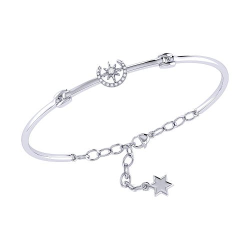 Shop Luvmyjewelry North Star Crescent Sterling Silver Diamond Bangle