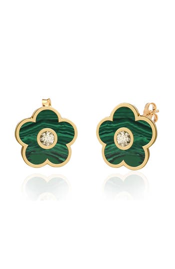 Gabi Rielle Effortless Staples Inlay Floral Stud Earrings In Gold/malachite