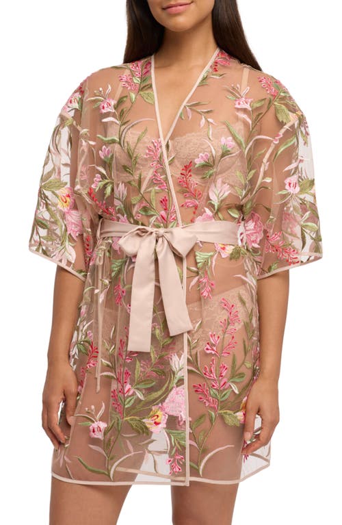 Rya Collection Valencia Embroidered Mesh Robe Azalea Mix at Nordstrom,