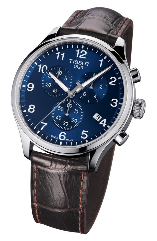 Tissot T1166171604700 Chrono Xl Classic Stainless Steel And Leather Strap Watch In Brown/blue/silver