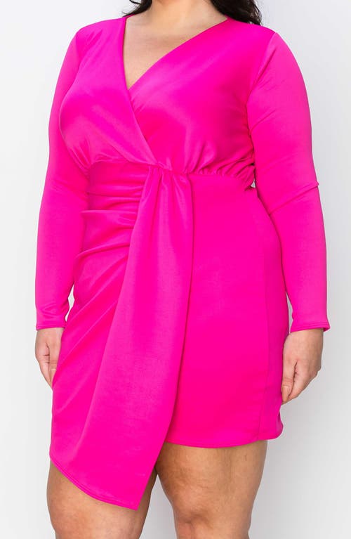 L I V D Raven Bracelet Sleeve Faux Wrap Body-con Dress In Neon Hot Pink
