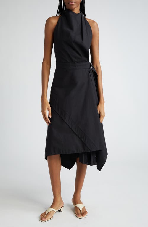 Proenza Schouler Yoko Halter Neck Stretch Poplin Midi Dress Black at Nordstrom,