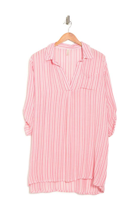 Boho Me Yarn Dye Stripe Tunic In Pink Stripe