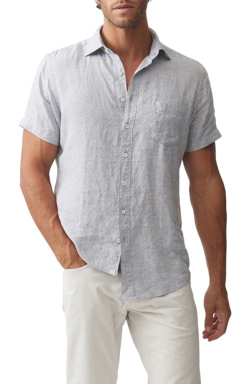 Scotland Street Short Sleeve Linen Dobby Button-Up Shirt in Stone