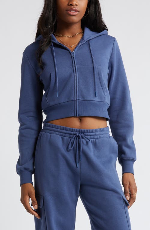 Shop Bp. Crop Zip Fleece Hoodie In Blue Indigo