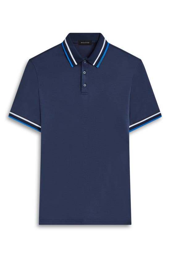 Shop Bugatchi Tipped Short Sleeve Cotton Polo In Navy