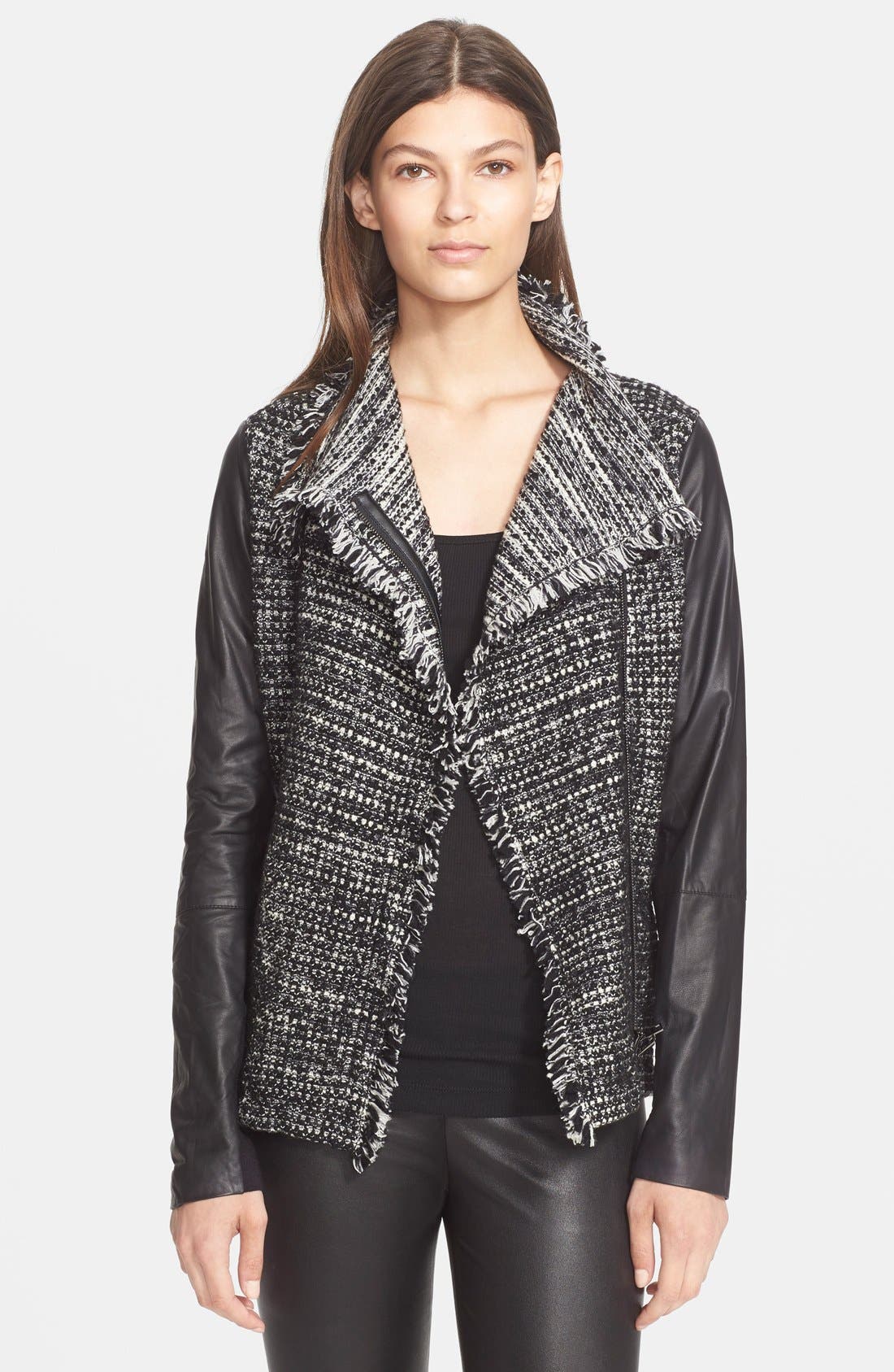 Vince Leather Sleeve Drape Front Jacket Nordstrom