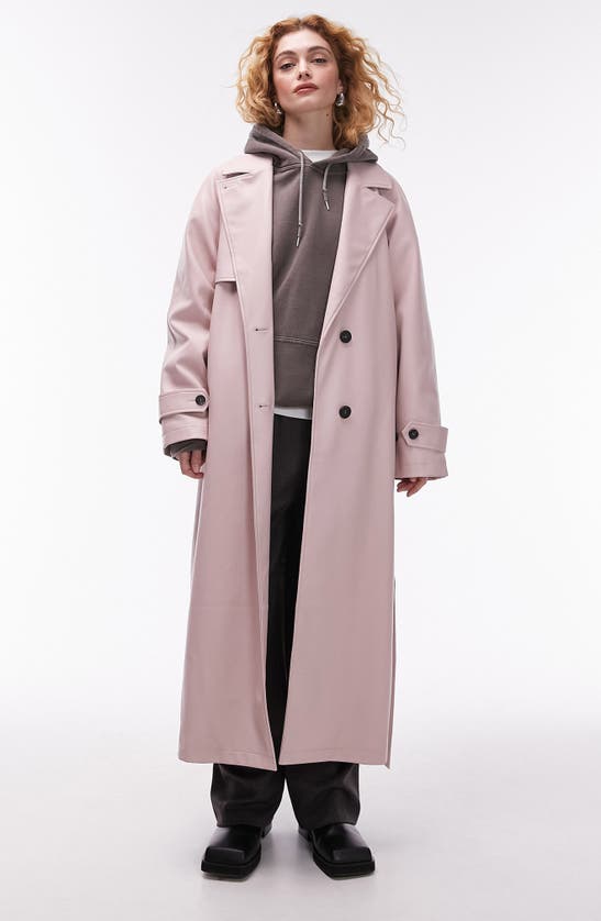 Shop Topshop Faux Leather Trench Coat In Pink