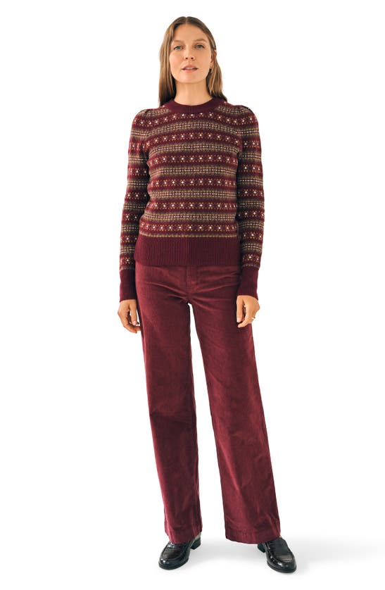 Faherty Highland Fair Isle Puff Sleeve Sweater In Maroon Multi