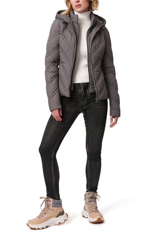 Shop Bernardo Hooded Puffer Jacket With Bib In Pewter