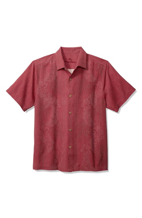 Shop Tommy Bahama Bali Border Floral Jacquard Short Sleeve Silk Button-up Shirt In Deep Havana