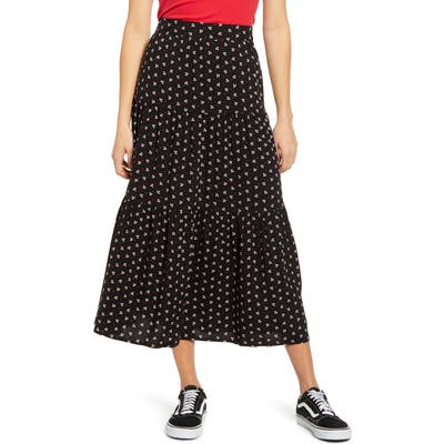 Ten Sixty Sherman Tiered Ruffle Midi Skirt, Black