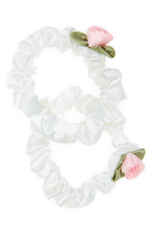 BP. 2-Pack Rosette Satin Scrunchies in Ivory- Pink at Nordstrom