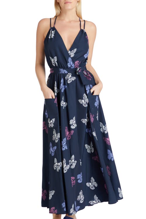 Valimare Amelia Butterfly Wrap Maxi Dress In Navy Blue