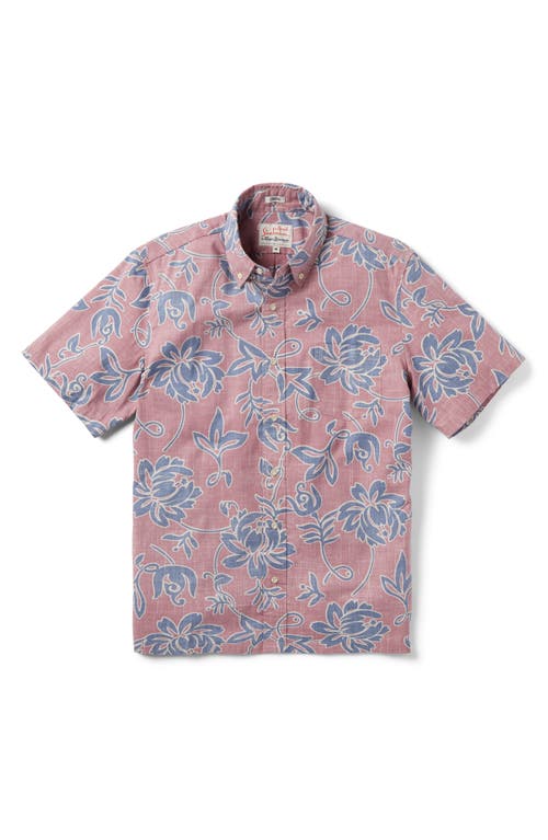 x Alfred Shaheen Classic Pareau Classic Fit Floral Short Sleeve Button-Down Shirt in Faded Ginger