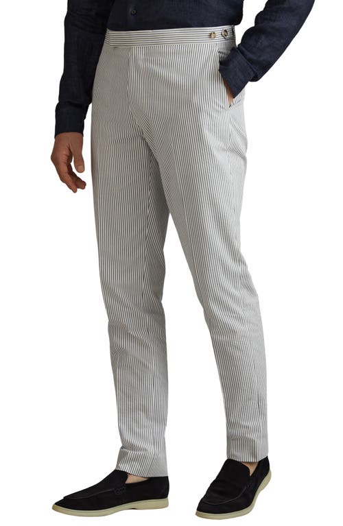 Shop Reiss Barr Stripe Flat Front Cotton Suit Pants In Soft Blue/white